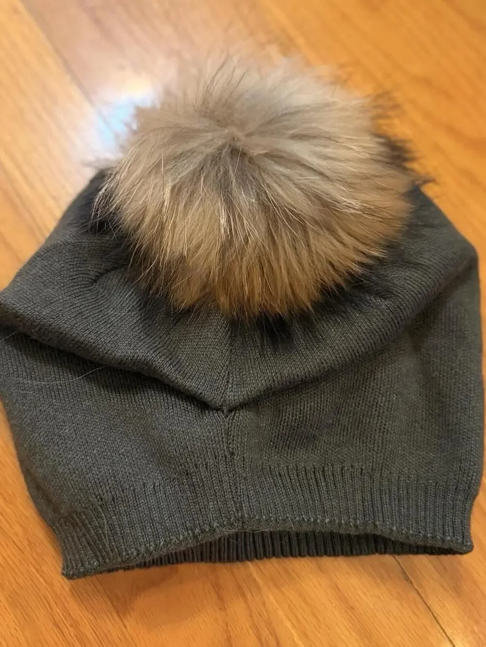 Haute Shore‎ Brooklyn Army/ 100% Raccoon Fur Pom Beanie